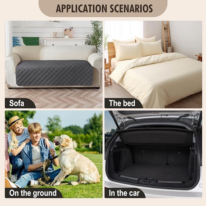 Genina Waterproof Couch Cover, Washable Anti-Slip 67 inch Sofa Covers with 3 Cushions, Sectional Couch Covers for Pets Friendly, Sofa Slipcovers for Dogs Cats, (67inch/Dark Gray)