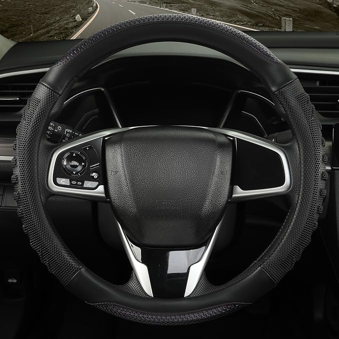 Anti-Slip Silicone Steering Wheel Cover Great Grip with 3D Honeycomb | Sporty Design Large 16 inch for F150 F250 F350 Model S X Ram 4Runner Tacoma Tundra Range Rover, Black with Purple