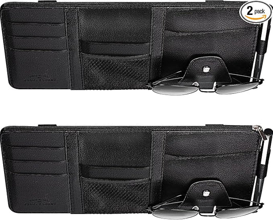 Boao 2 Packs Car Sun Visor Organizer, Sunglasses Holders for Car Sun Visor PU Auto Interior Accessories Storage Travel Document Holder with Multi Pocket (Black, 12.2 x 6.1 Inches)