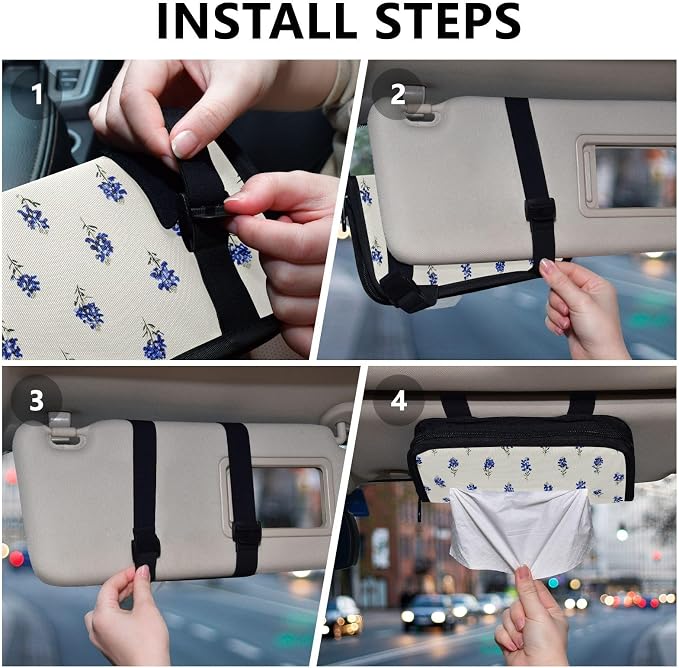 Bluebonnet Lavender Car Tissue Holder Durable Napkin Holder Hanging Tissue Holders Case Car Tissues Bag for Sun Visor Seat Back Universal Auto