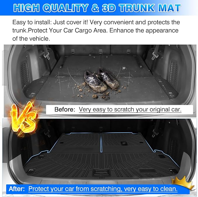 Pathfinder Cargo mat - Trunk Mat for Nissan Pathfinder 2013-2020/2014 Infiniti JX35/2014-2020 QX60, All Weather Trunk Mat & Backrest Mat for Pathfinder Accessories, Heavy Duty Rubber Mats