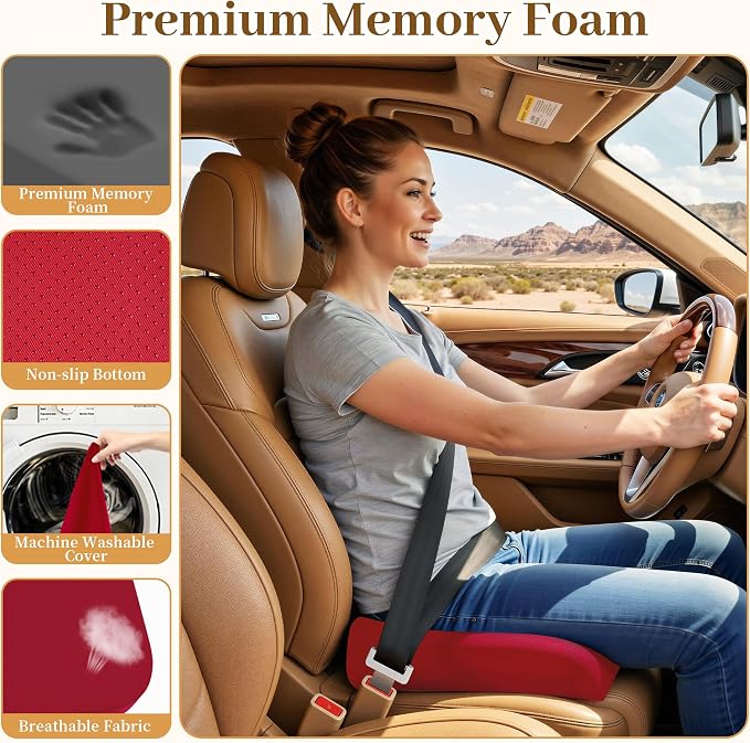 TranquilRelax Large Seat Cushion, Memory Foam Cushion for Long Sitting Hours on Office Chair, Home & Car, Non-Slip Chair Pad for Relieving Back & Sciatica & Hip & Coccyx Pain (Red)