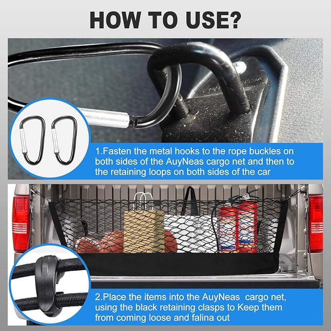 for Chevy Suburban, Cadillac Escalade, GMC Yukon XL Accessories Envelope Style Truck Bed Cargo Net for Pickup Truck Bed - Heavy Duty Carabiners