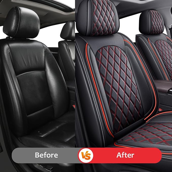 MIROZO Ram Seat Covers Full Set, Waterproof Truck Seat Cover Leather Car Seat Protector Compatible with 2009-2026 RAM 1500/2500/3500 Crew Quad Cab Pickup with Split Curved Bench 40/60,Black and Red