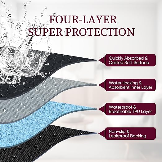Waterproof Chair Pads for Incontinence 4 Pack Reusable Seat Protector Pads 22" x 21" Washable Chair Protector Seat Cover Chucks for Chairs Adults Elderly Kids Pets Black