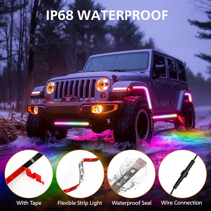 Underglow LED Light Kit 252 RGBI DIY Neon Strip for Car Truck | Underbody Exterior Accent Lighting with 16 Million Colors Music Sync Mode, for RV, SUV, Boat, Vans, 12V DC, IP65 Waterproof