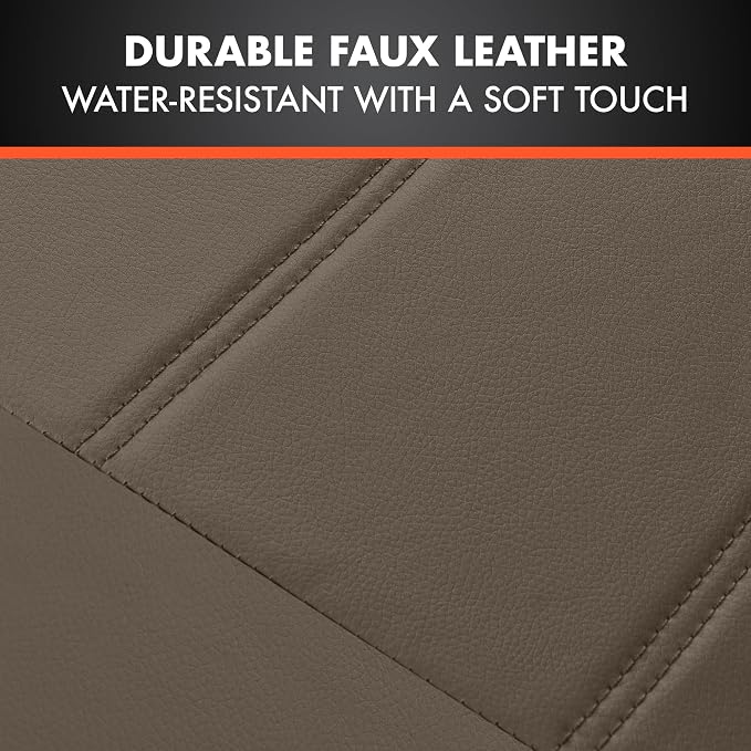 BDK 9-Piece Beige Leather Car Seat Cover Full Set, Front Seat Cover and Rear Bench Seat Cover, Universal Fit Car Seat Covers for Cars Trucks SUVs Vans, Complete Full Coverage Protection For Vehicles