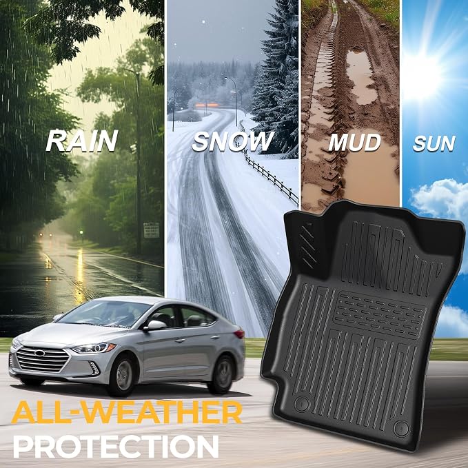 Floor Mats for Hyundai Elantra Gas 2017-2020, All Weather Floor Mats Trunk Cargo Liner and Door Sill Guards Accessories, Full Coverage Set
