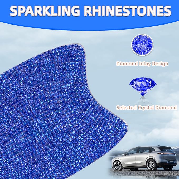 NBTEPEM 10 Pcs Bling Rhinestone Car Door Handle Stickers, Universal Crystal Diamond Glitter Door Handle Protector Decals, Scratch‑Resistant Bling Car Accessories for Women (Blue)
