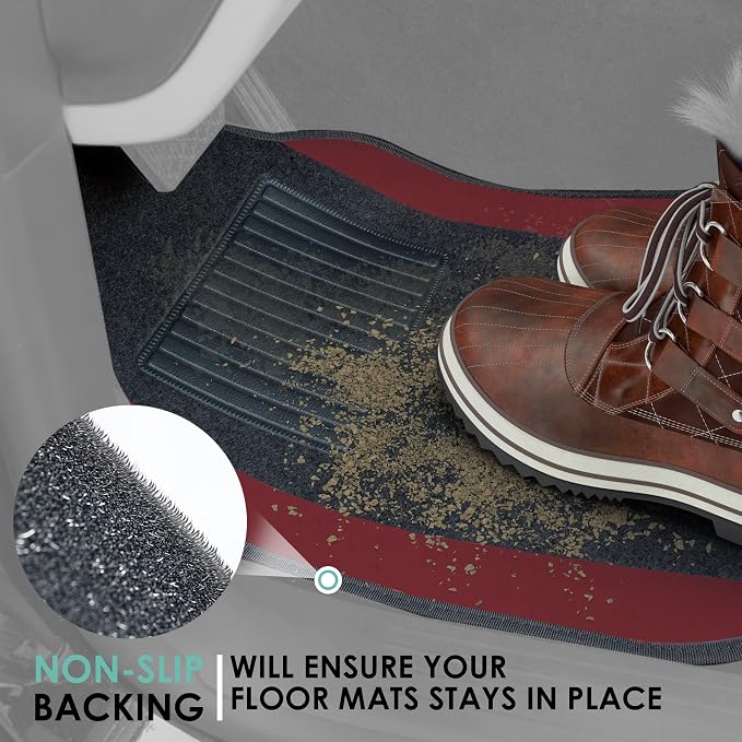 FH Group Automotive Floor Mats – Universal Fit Premium Carpet Car Mats with Driver Heel Pad, Full Set for Cars, SUVs & Trucks - Burgundy