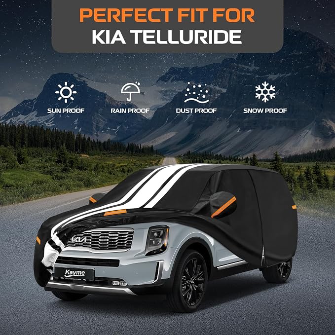 Kayme Heavy Duty Car Cover Custom Fit for Kia Telluride (2019-2026) Waterproof All Weather for Automobiles, Gift with Tape/Towel, Outdoor Full Exterior Cover Rain Snow Sun UV Protection.
