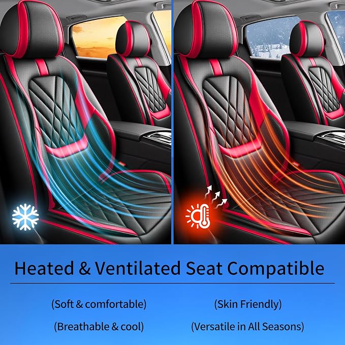 Fit Titan Car Seat Covers Compatible with Nissan Titan 2009-2024 2025 2026-Premium Leather,Waterproof,Breathable,Airbag Compatible &All-Weather Seat Cushion Protecto(5 Seats Full Set,Red)