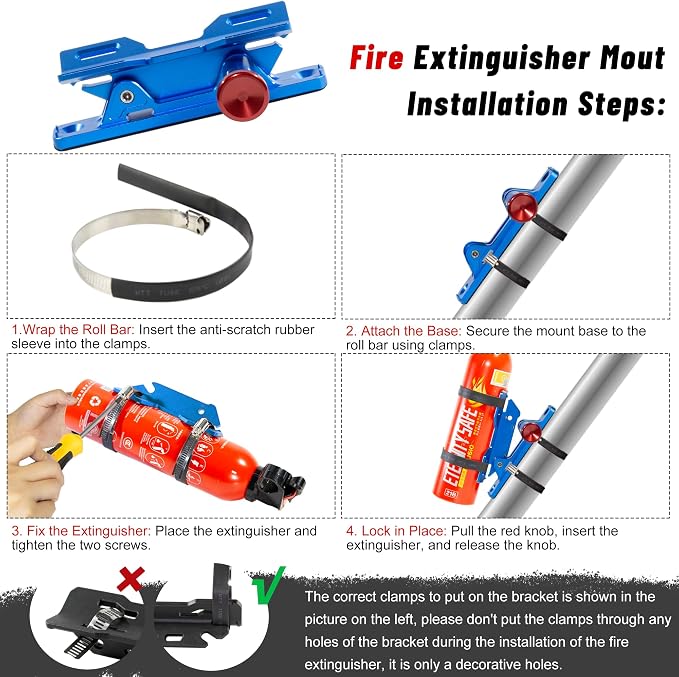 Aluminum Quick Release Fire Extinguisher Mount for 1-10LB Extinguisher Blue | Fit Most Vehicle, Adjustable Roll Bar Holder Compatible with Jeep Wrangler TJ/JK/JL/JKU, ATV, Polaris RZR, Ranger, Can-Am X3