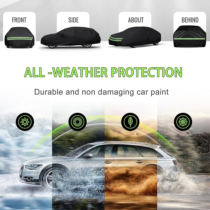 16-Layer 600D Heavy Duty Universal Full Car Cover for Outdoor & Indoor Use - All Weather Sun UV Rain Snow Dust Proof, Waterproof Scratch Resistant, Fits SUVs Body Length 213"-235"/17.7-19.5 ft