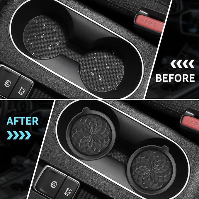 ME.FAN Car Cup Coasters [4 Pack] Silicone Cars Coasters - Universal Non-Slip Recessed Interior Accessories - Cup Holder Inserts Black