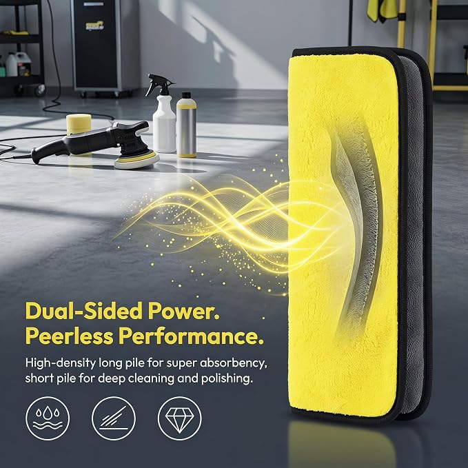 10 Pack Premium Microfiber Towels for Cars - Coral Velvet Ultra-Soft Super Absorbent Drying Towels, Lint-Free Streak-Free Car Detailing Cloth, 11.8"x15.7" Yellow/Grey