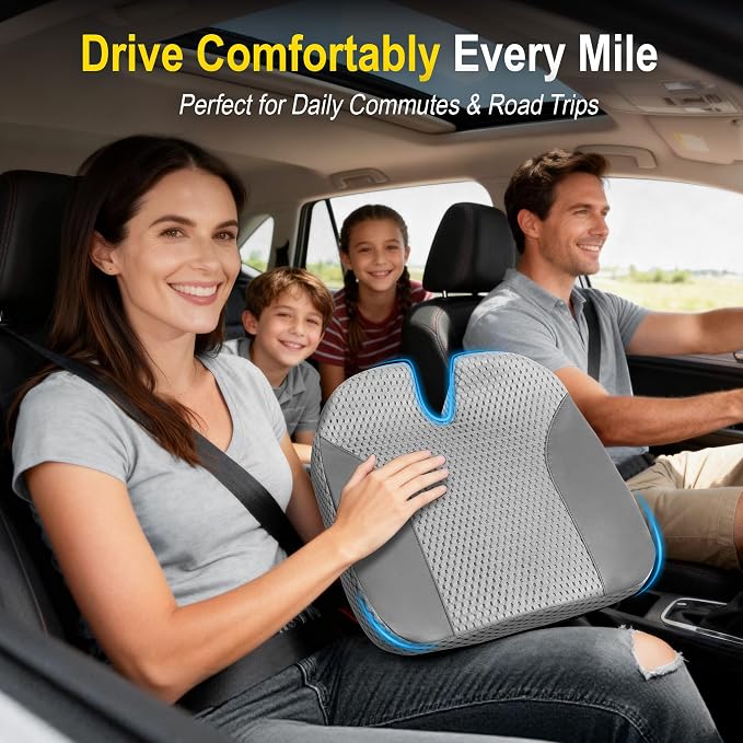 Lofty Aim Car Seat Cushion for Driving, Memory Foam Driver Seat Cushion | Car Seat Cushion for Long Driving Comfort, Driver Seat Pillow Adds Height and Support for Cars, Trucks, Office Chairs, Gray