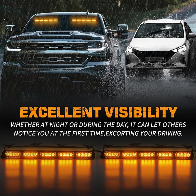XRIDONSEN Amber Strobe Lights for Trucks, 40 LED Emergency Dash Lights | 2x 17" Interior Front/Rear Windshield Lights Safety Warning Hazard Light Bar w/ Controller for Tow/Plow Construction Vehicles