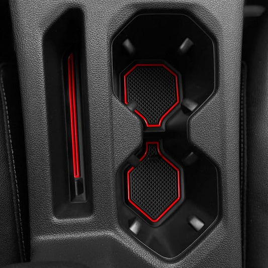 for Jetta Accessories 2026 2025 2024-2019 Cup Holder Protector Inserts Liners Mat Pad Anti Dust Coasters Non-Slip Mat Car Interior Decoration (Red Trim,4pcs/Set)