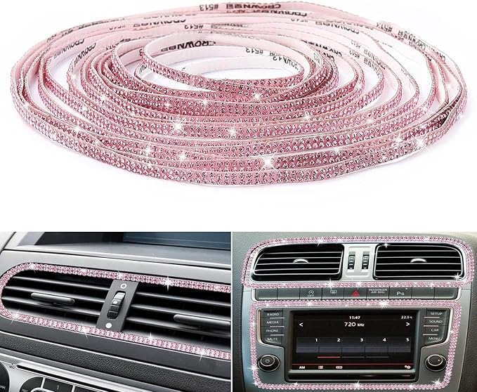 Bling Car Trim Self-Adhesive 16.4Ft, Rhinestone Car Accessories for Women, Car Bling Interior Exterior Decoration, Car Decorations Rhinestone Door Stickers (Pink) | Car Accessories for Women, Cute Sparkly DIY, Interior Exterior Decor, Diamond Decoratio...