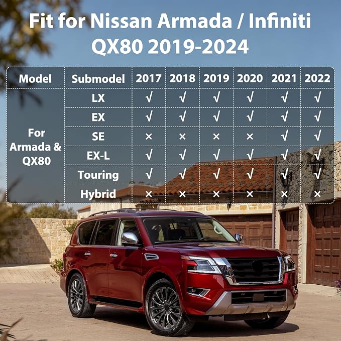 Floor Mats for Nissan Armada/Infiniti QX80 2019-2024 (7 Seats) | All Weather TPE Floor Liners Protection for Armada/QX80 Accessories, 3 Row Anti-Slip Car Mats, Black