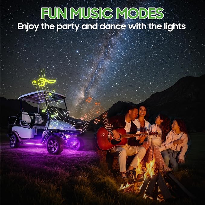 10L0L 2PCS Golf Cart Underglow LED Light Kit, Underbody RGB Strip Lights, 24-Mode Neon Accent Lighting, Music Sync, Wireless Remote, IP67 Waterproof, 12V-80V Input for EZGO Yamaha Club Car