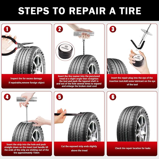 SUNSOUL Tire Repair Kit - 40PCS Heavy Duty Tire Plug Kit with Storage Bag, Universal Zinc Alloy Puncture Repair Tools for Car, Motorcycle, Truck, ARB, ATV, UTV, Tractor, RV, SUV, Trailer