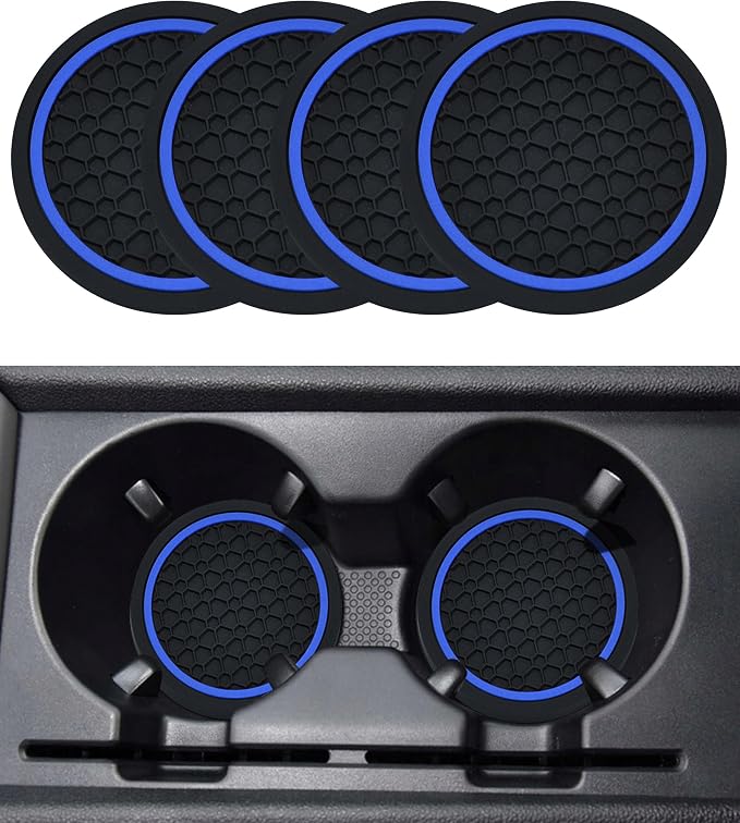 SCUARI 4PCS Car Coasters,Car Cup Coasters,Car Coasters for Cup Holders,Car Accessories Car Cup Holder Coaster,2.75 Inch No-Slip Anti Dust mats Cup Holder Insert Coaster,Fits Vehicles (Black&Blue)