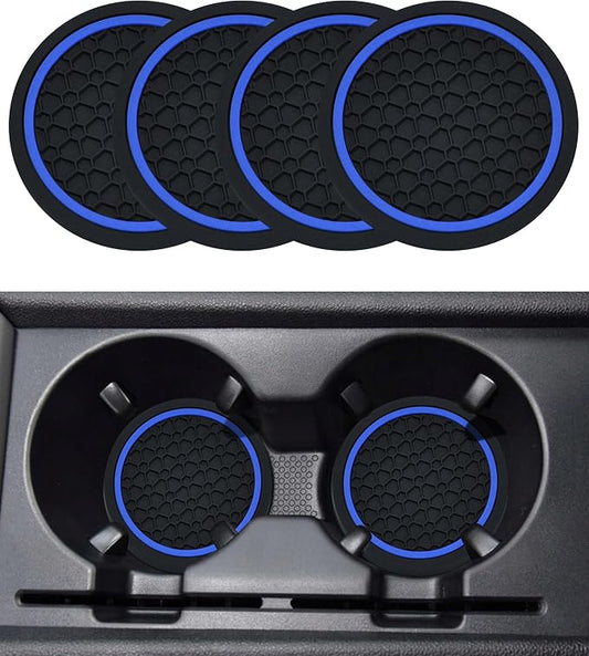 SCUARI 4PCS Car Coasters,Car Cup Coasters,Car Coasters for Cup Holders,Car Accessories Car Cup Holder Coaster,2.75 Inch No-Slip Anti Dust mats Cup Holder Insert Coaster,Fits Vehicles (Black&Blue)