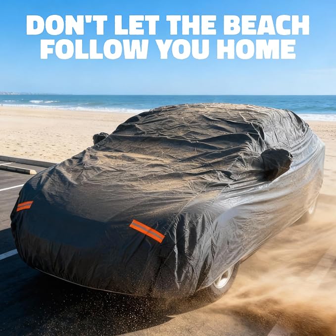 Mockins 190"x75"x47" Midsize Sedan Car Cover Waterproof All Weather Fit | Dual-Layer 250G PVC + Cotton Indoor & Outdoor Car Covers for Automobiles | Heavy Duty Full Exterior Covers with Strap & Bag