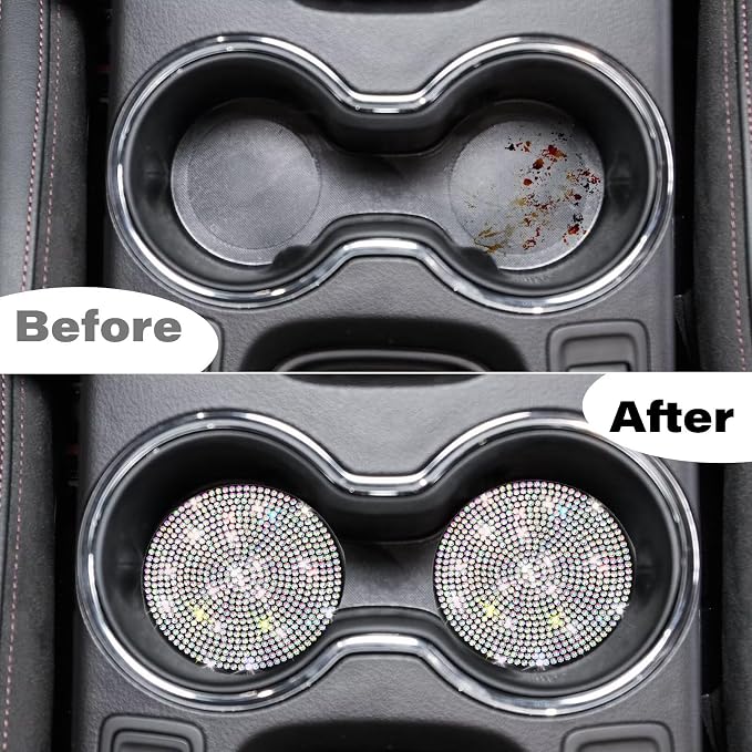 BFXM 4 PCS Bling Cup Holder Coaster, 2.75 inch Diamond Universal Non-Slip Silicone Cup Holder Coasters, Sparkly Bling Car Accessories for Women (Colorful)
