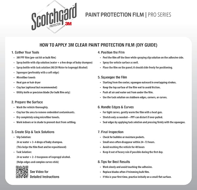 3M Clear Paint Protection Film, 8 mil PPF Vinyl Wrap with Self-Healing Technology, UV Protection, Non-Yellowing, Scratch Resistant, Glossy Finish (6 x 36in)