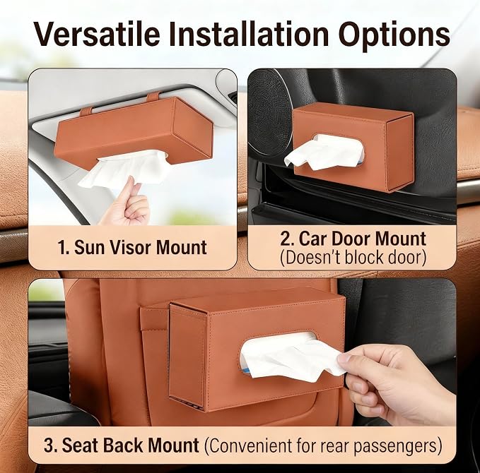 Car Visor Tissue Holder - Universal Hanging Auto Napkin Dispenser with Metal Clip, Multi-Position Tissue Box for Door or Seat Back,Premium Car Interior Accessories for Safe Driving(Orange)