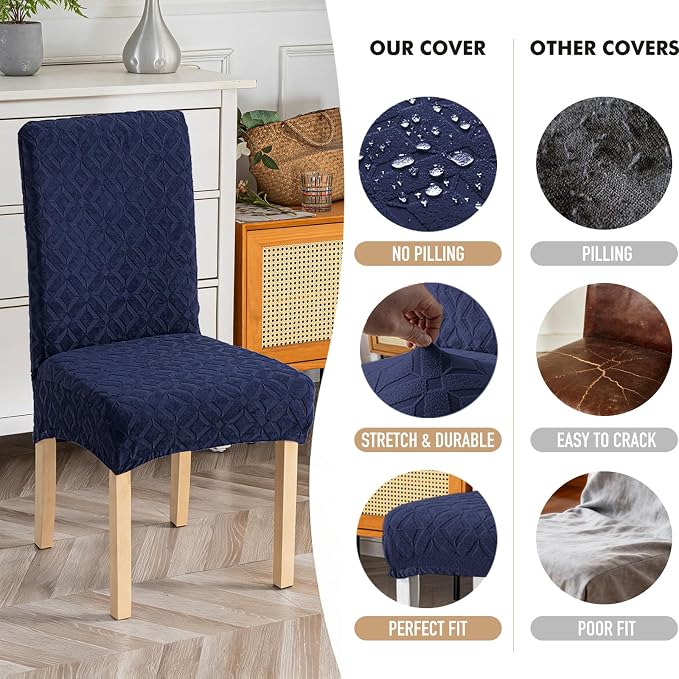 Genina Waterproof Chair Covers for Dining Room Set of 2, Removable Washable Chair Slipcover Protectors, Navy Blue
