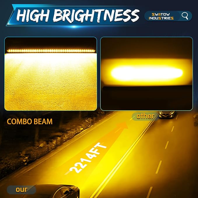 40 Inch Light Bar Amber 40 Inch Slim LED Light Bar Spot Flood Offorad Driving Lights Roof Mount Roof Rack Lights for UTV Polaris RZR Can-am x3 SxS Wrangler Truck Pickup SUV