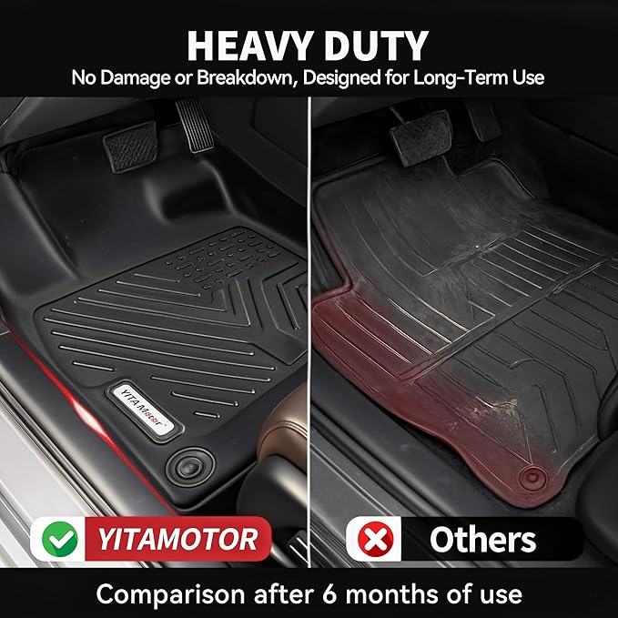YITAMOTOR Floor Mats Fit for 2007-2013 Chevrolet Silverado/GMC Sierra 1500&2007-2014 Silverado/Sierra 2500 HD/3500 HD Crew Cab, TPE All Weather Floor Liners, 1st & 2nd Row Mats Set Accessories, Black