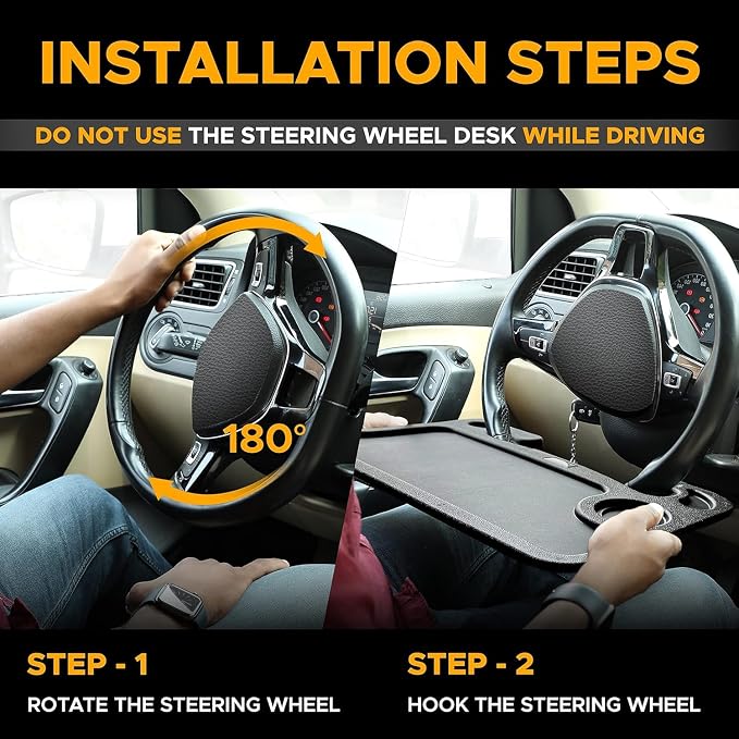 EcoNour Steering Wheel Desk Tray Compatible for Toyota RAV4 2019-2025 |Car Laptop Mount Tray with Pen Holder | Food & Drink Holder | Multipurpose Travel Car Accessories