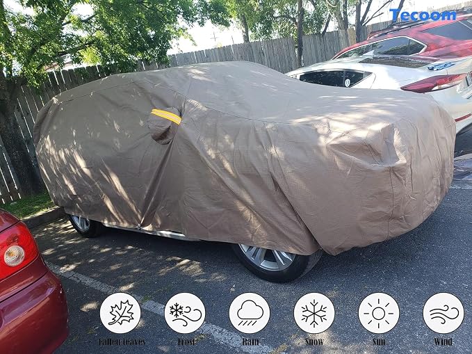 Tecoom Thick Shell Super Breathable-Waterproof Windproof Snow Sun Rain UV Protective Outdoor All Weather SUV Car Cover Fit 191-205 inches SUV