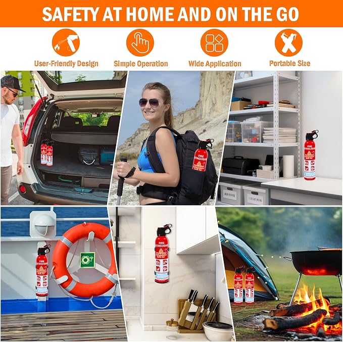 2-Pack Home Fire Extinguisher with Wall Mount, Portable A B C K Class Household Fire Extinguisher for Kitchen, House, Boat & Car, Non-Toxic, Anti-Re-Ignition & Easy Clean
