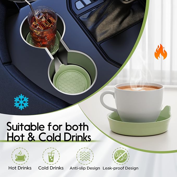 Amooca Car Cup Coaster Universal Automotive Waterproof Non-Slip Cup Holders Sift-Proof Spill Holder Car Interior Accessories 2 Pack Tea Green