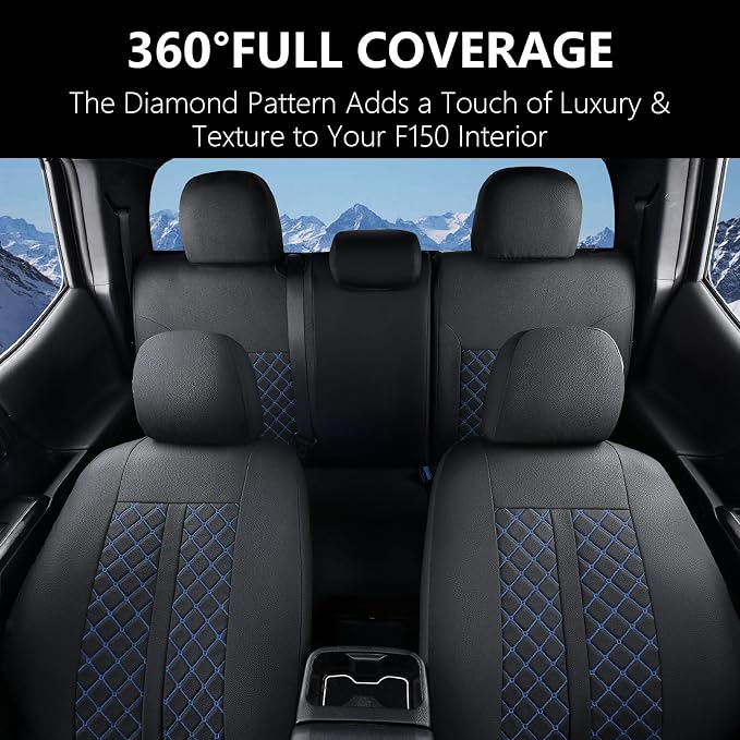 Truckiipa Custom for 4th Gen Tacoma Seat Covers Full Set, Waterproof Leather Seat Cushion Covers Fit for 4th Gen 2024 2025 2026 Toyota Tacoma Double Crew Cab, Full Set, Black&Blue
