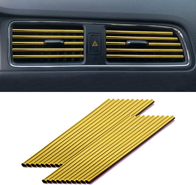 LivTee 20 Pieces Car Air Conditioner Decoration Strip for Vent Outlet, Universal Waterproof Bendable Air Vent Outlet Trim Decoration, Car Interior Accessories (Gold)