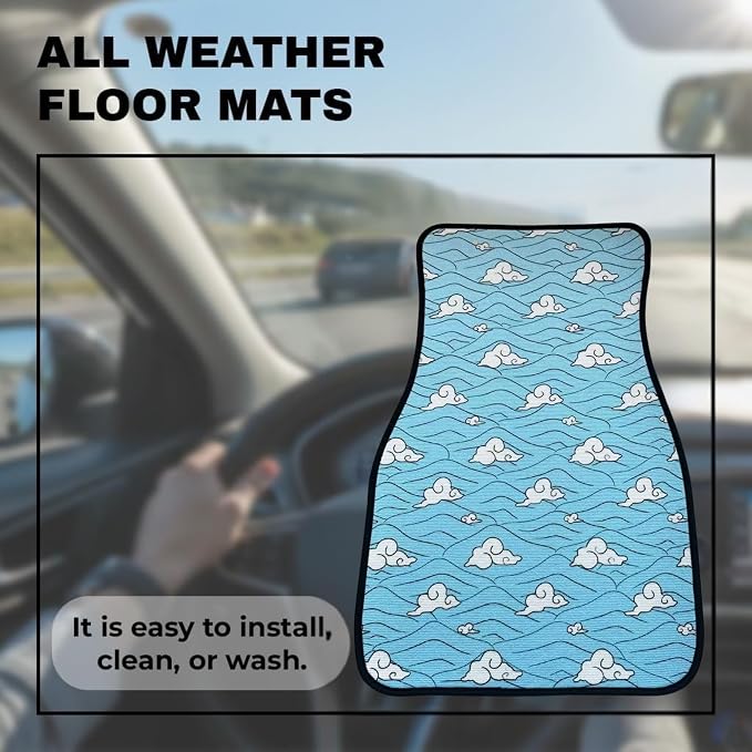 Anime Car Carpet Mat Set of 2 Front, WCLOUD Design Automotive Accessories Interior All Weather Floor Mats Decor with Non Slip Black Anti Skid Backing