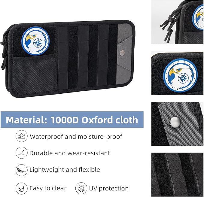 TICARVE Car Sun Visor Organizer, 1000D Nylon MOLLE Pouch with Zipper 2 Pack | Heavy-duty 1000D Nylon Car Sun Visor Organizer, With Zipper Pockets, Elastic Straps and Glasses Clip, for Car SUV Truck