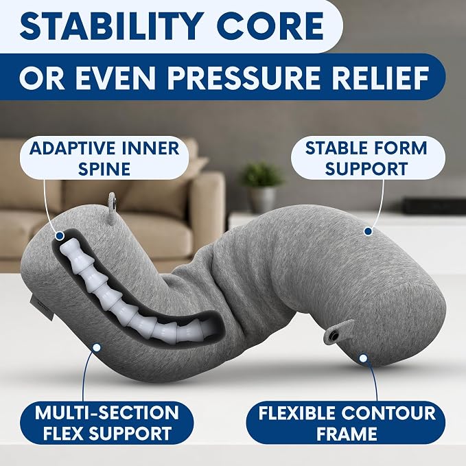 Twist Memory Foam Neck Pillow Travel Airplane, Car & Train - Adjustable & Bendable Airplane Pillow for Long Flight, Breathable, Washable Cotton Cover, Eye Mask & Earplugs | Neck, Chin & Lumbar Support