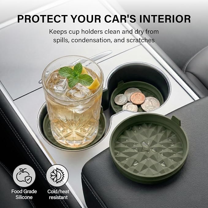 Car Coasters 3.15in[4 Pack] Car Accessories Fit for SUV and Trucks Silicone Mats Non-Slip, Car Cup Holders Insert Coasters, Car Interior Accessories, Decor, Gift Camo Green