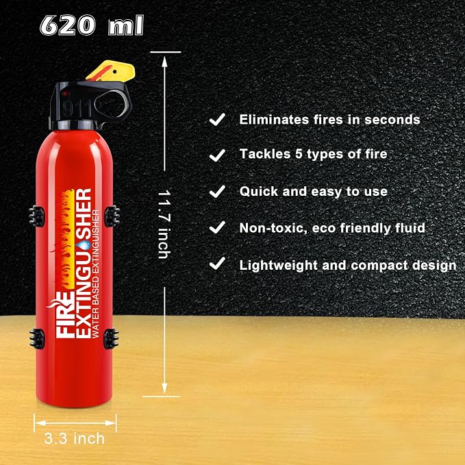 Upgrade Fire Extinguisher for Home, 4Pack Car Fire Extinguishers with Mount, | 8 in 1 Portable Kitchen Fire Extinguishers for A, B, C, K Category, 620ml Mini Fire Extinguisher for Truck Boat