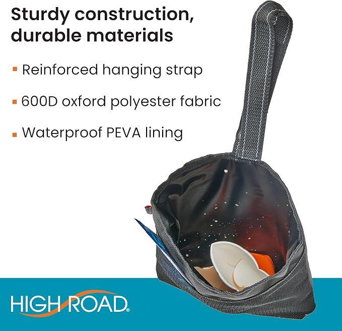 High Road TrimTrash Hanging Car Garbage Bag - Slim and Leakproof Car Trash Bag with Magnetic Closure and Storage Pocket - Attaches to Seat, Glovebox or Console