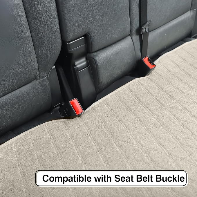 Leader Accessories Faux Linen Rear Bench Seat Cover, Size M, Beige | Breathable Back Seat Protector With Non-Slip Bottom, Diamond Stitched Bench Seat Cushion for Vehicles Cars Van SUV Truck