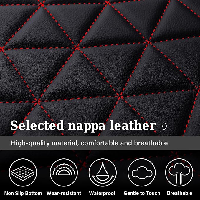 Coverado Seat Covers Full Set, Waterproof RAM 1500 Seat Cover Compatible with 2002-2026 Dodge RAM 1500 2500 3500 Truck Pickup Crew Double Mega Quad Cab with Flat Bench, Red